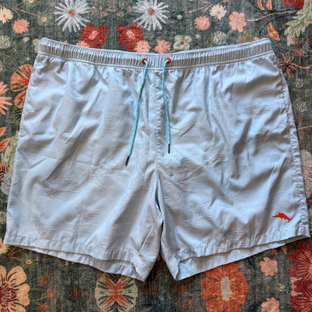 Tommy Bahama Relax Mens 2XB Blue Jacquard Palm Tree Swim Trunks Board‎ Shorts